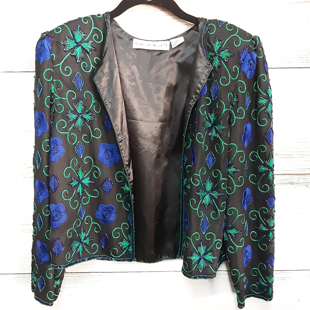 Scala 100%Pure Silk Embellished Jacket Size Ps - image 6